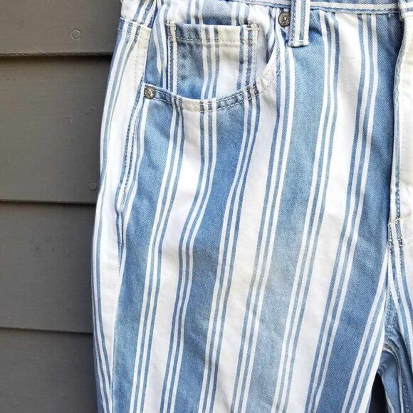 American Eagle Blue White Stripe Mom Jeans size 4 Long - Picture 11 of 12